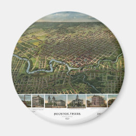 Imán Mapa antiguo de Houston, Texas con río Búfalo