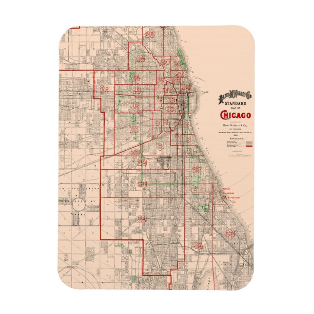 Imán Mapa antiguo de la época de Chicago - 1893 (Vertical)