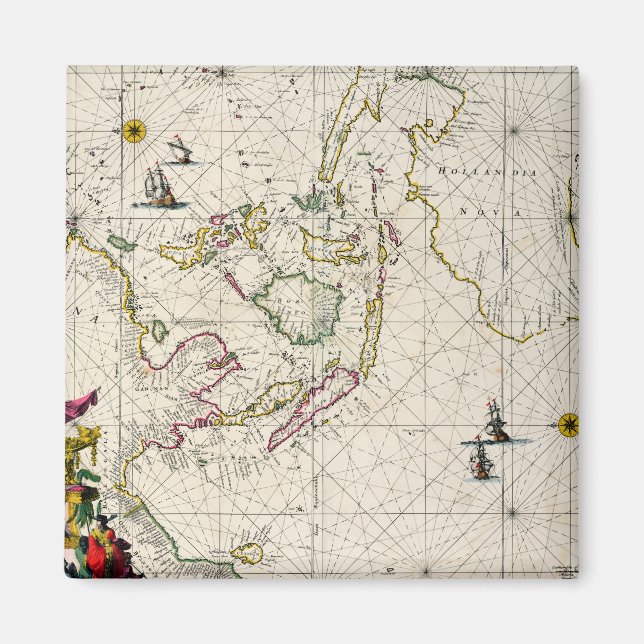 Imán Mapa antiguo de las Indias Orientales (Frente)