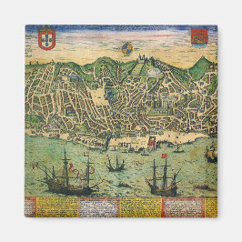Imán Mapa antiguo de Lisboa, Portugal, por Braun/Hogenb