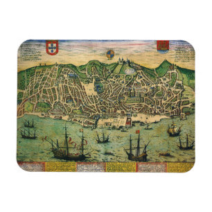 Imán Mapa Antiguo de Lisboa, Portugal por Braun/Hogenbe