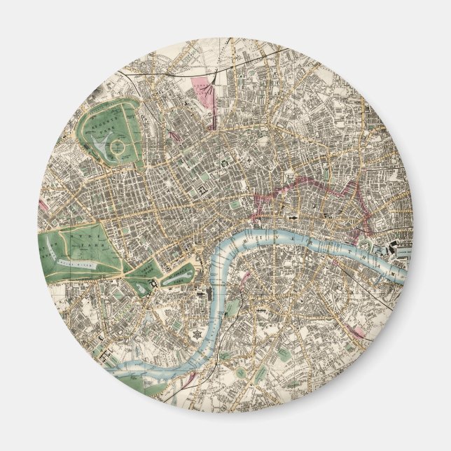 Imán Mapa antiguo de Londres, Inglaterra (1853) (Frente)