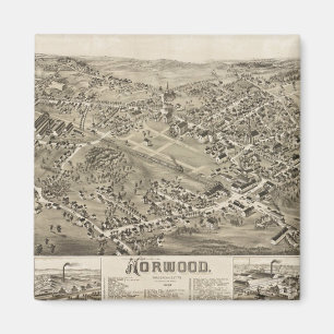 Imán Mapa Antiguo de Norwood, MA 1882