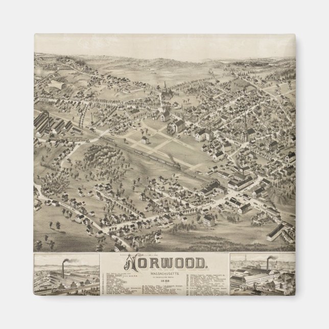 Imán Mapa Antiguo de Norwood, MA 1882 (Frente)