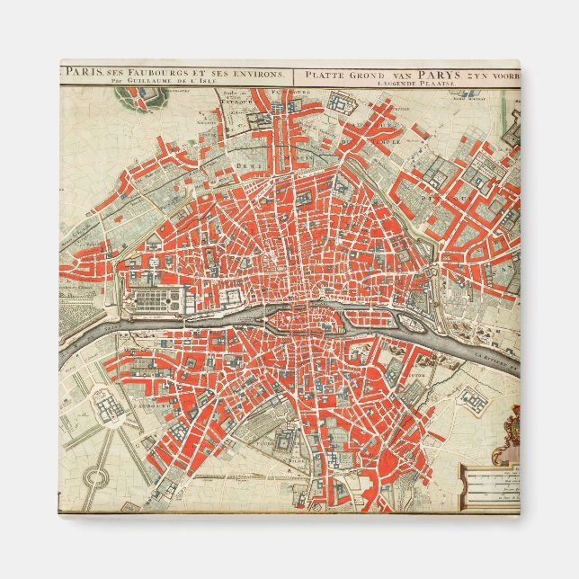 Imán Mapa Antiguo de París Francia (1721–1774) (Frente)