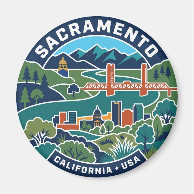 Imán Mapa Antiguo de Sacramento California (Frente)