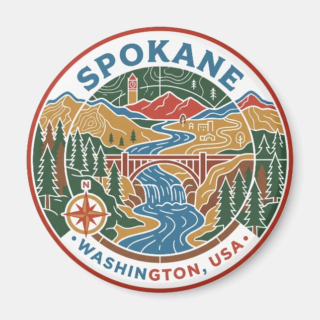 Imán Mapa Antiguo de Spokane Washington EE. UU. (Frente)
