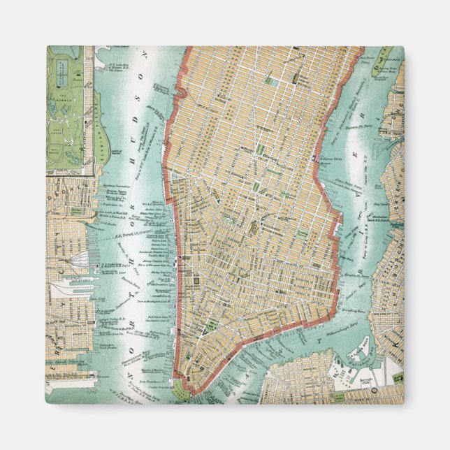 Imán Mapa antiguo del bajo Manhattan y Central Park (Frente)