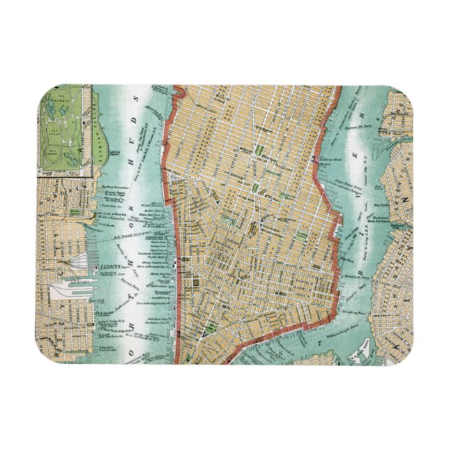 Imán Mapa antiguo del bajo Manhattan y Central Park (Horizontal)