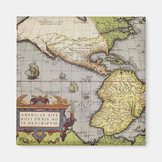 Imán Mapa Antiguo del Mundo de las Américas, 1570 (Frente)