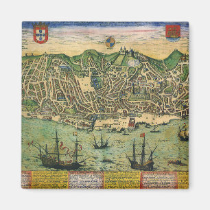 Imán Mapa antiguo, plan de ciudad de Lisboa, Portugal,