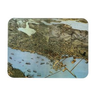 Imán Mapa antiguo Vista aérea Ciudad de Seattle Washing