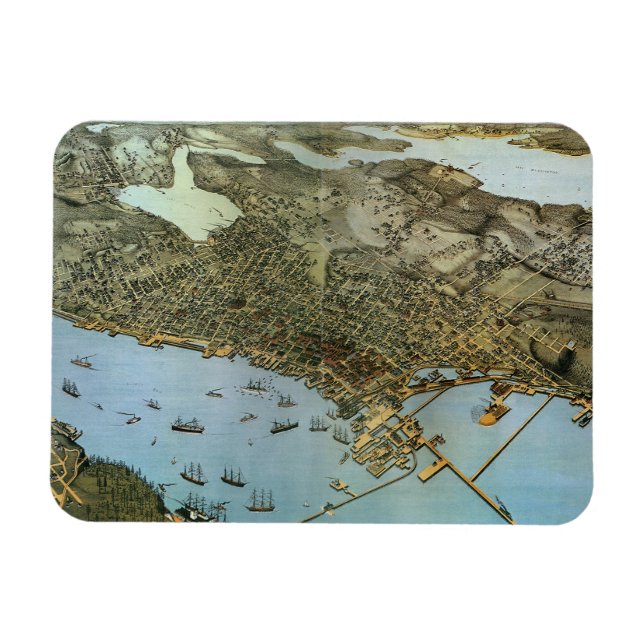 Imán Mapa antiguo Vista aérea Ciudad de Seattle Washing (Horizontal)
