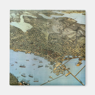 Imán Mapa antiguo Vista aérea Ciudad de Seattle Washing