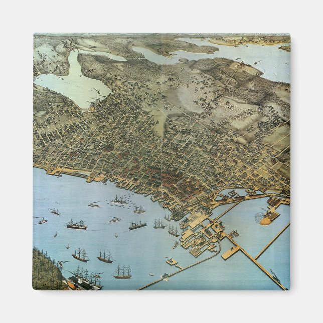Imán Mapa antiguo Vista aérea Ciudad de Seattle Washing (Frente)