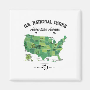 Imán Mapa de 62 Parques Nacionales Camping Vintage Hiki