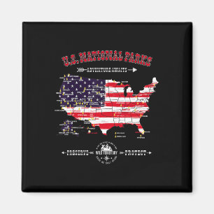 Imán Mapa de 63 Parques Nacionales - Bandera Americana