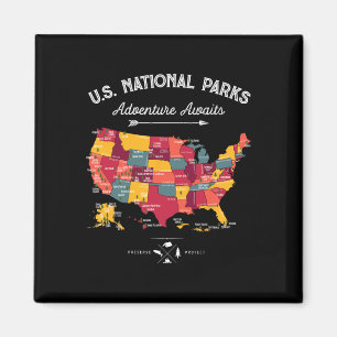 Imán Mapa de 63 Parques Nacionales Us Parque Retro Vint