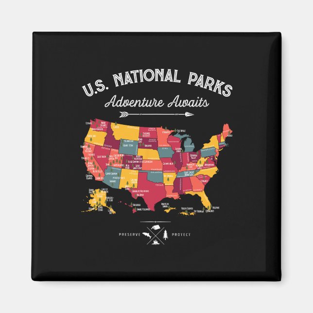 Imán Mapa de 63 Parques Nacionales Us Parque Retro Vint (Frente)