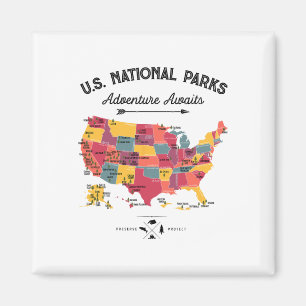 Imán Mapa de 63 Parques Nacionales Us Parque Retro Vint
