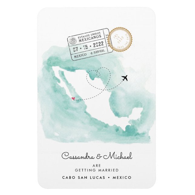 Imán Mapa de acuarela de México | Cabo | Boda de destin (Vertical)