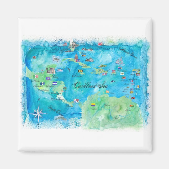 Imán Mapa de Afiches de viajes en crucero del Caribe An (Frente)