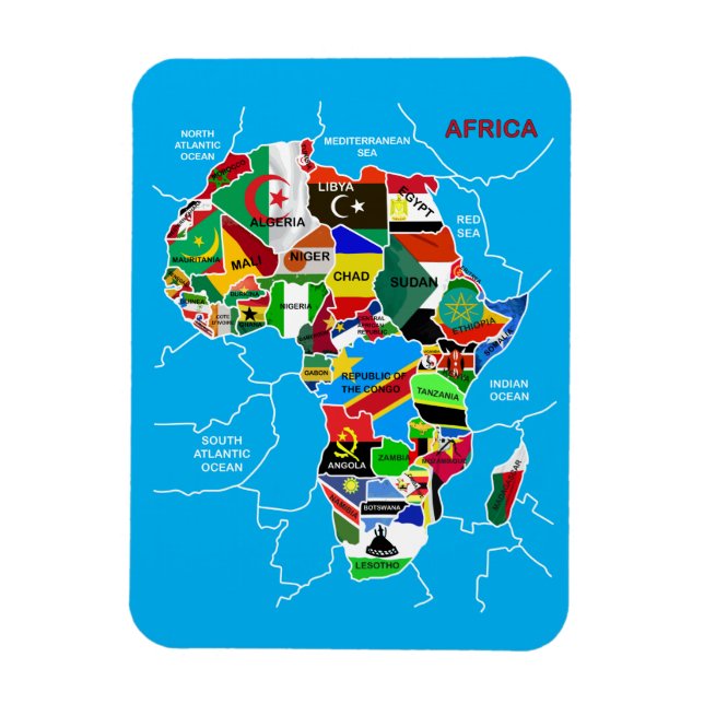 Imán Mapa de África con banderas (Vertical)