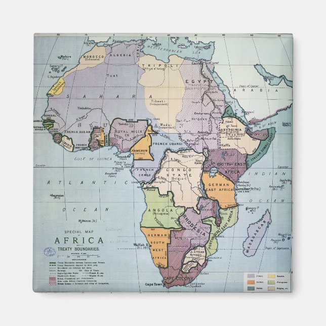 Imán Mapa de África que muestra las fronteras del Trata (Frente)