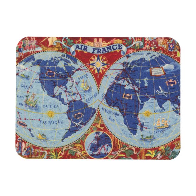Imán Mapa de Air France del mundo (Horizontal)