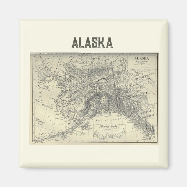 Imán Mapa de Alaska Vintage (Frente)
