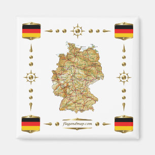 Imán Mapa de Alemania + Mapa de banderas