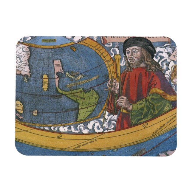 Imán Mapa de América con el explorador Amerigo Vespucci (Horizontal)