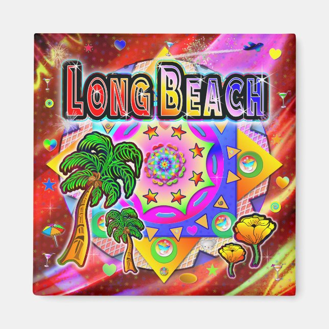 Imán Mapa de Amigos Tropicales de Long Beach (Frente)