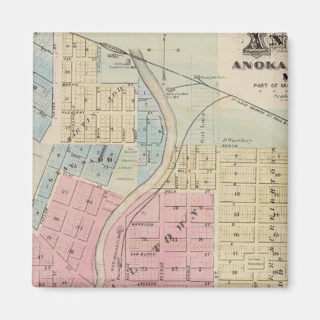 Imán Mapa de Anoka, condado de Anoka, Minnesota (Frente)