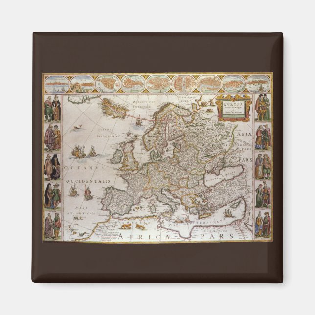 Imán Mapa de Antigüedades de Europa por Willem Jansz Bl (Frente)