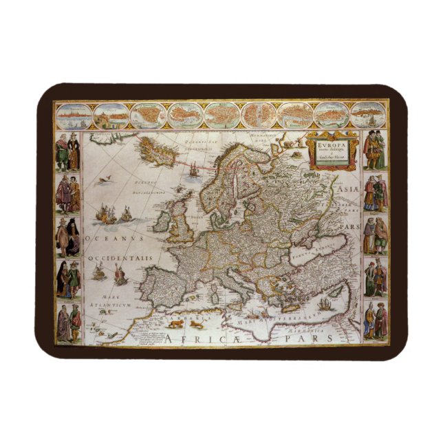 Imán Mapa de Antigüedades de Europa por Willem Jansz Bl (Horizontal)