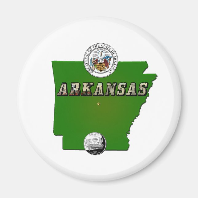 Imán Mapa de Arkansas, Sello y Barrio Faux Estatal (Frente)