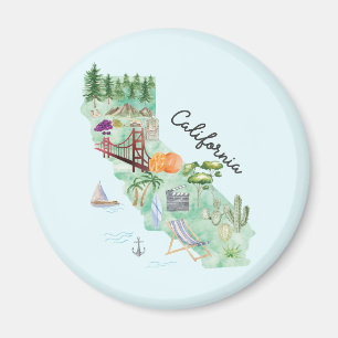Imán Mapa de arte del estado de California en acuarela