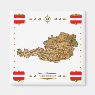 Imán Mapa de Austria + Mapa de banderas