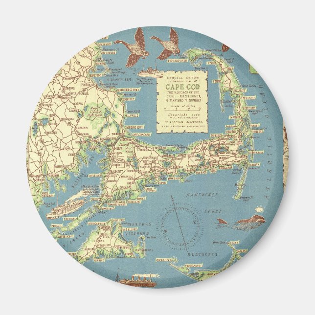Imán Mapa de bacalao de Cabo Vintage (1940) (Frente)