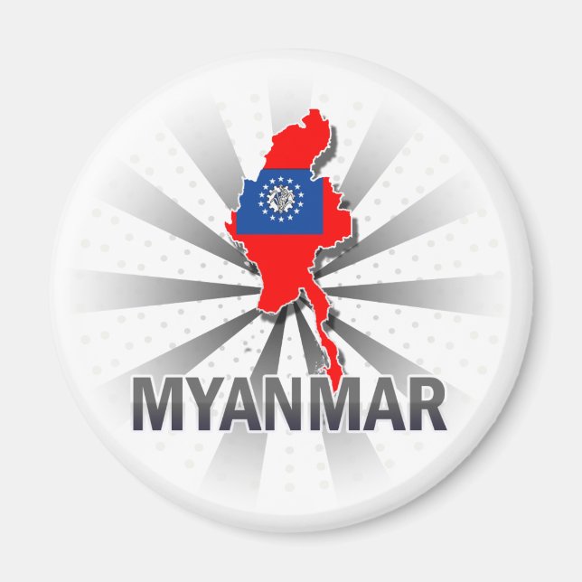 Imán Mapa de bandera de Myanmar 2.0 (Frente)