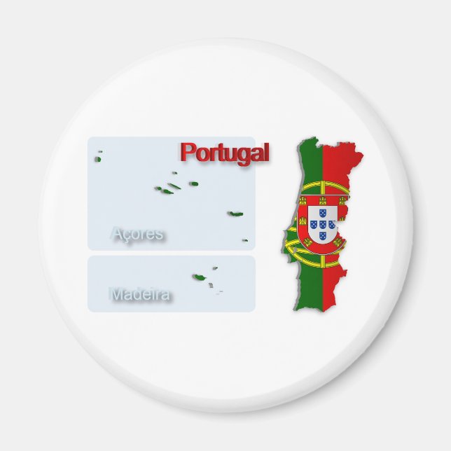 Imán Mapa de bandera de Portugal_2 (Frente)