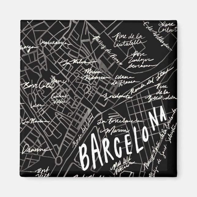 Imán Mapa de Barcelona España Magnet - Estilo de la cos (Frente)