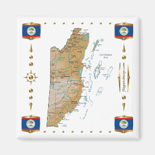 Imán Mapa de Belice + Mapa de Banderas
