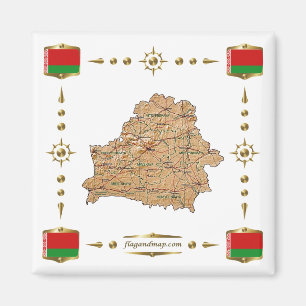 Imán Mapa de Bielorrusia + Magnate de banderas
