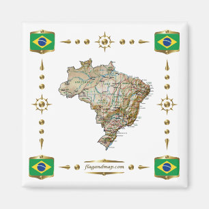 Imán Mapa de Brasil + Magnate de banderas