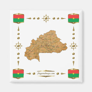 Imán Mapa de Burkina Faso + Magnate de banderas