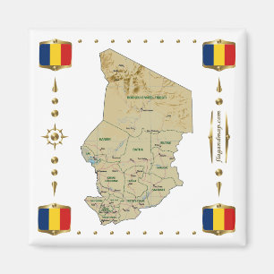 Imán Mapa de Chad + Magnífico de banderas