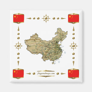 Imán Mapa de China + Mapa de bandera