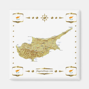 Imán Mapa de Chipre + Mapa de Banderas